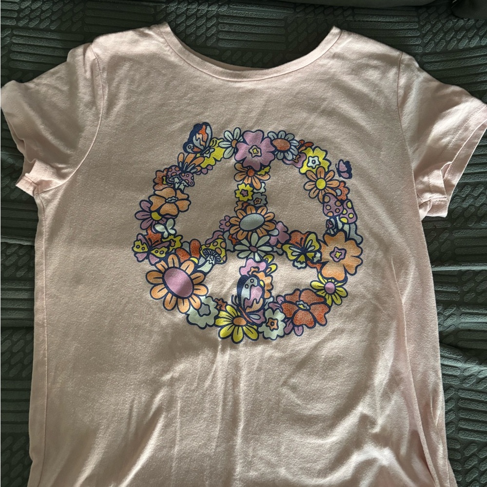 Old Navy Pink Floral Peace Sign Graphic Tee